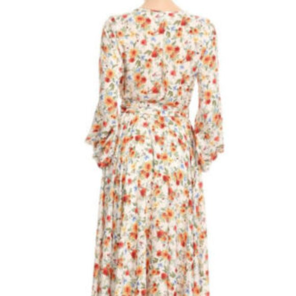 LA Fatima Pink V Neck Floral Chiffon Maxi Dress - Picture 3 of 3